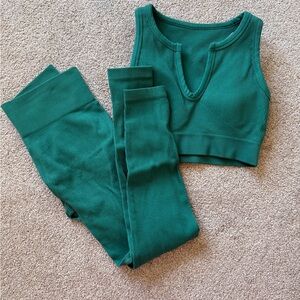 Emerald Green Ribbed Workout Set